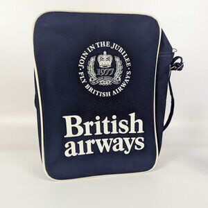 Vintage 1977 British Airways Queen's Jubilee Blue Tote Carry On Shoulder Bag